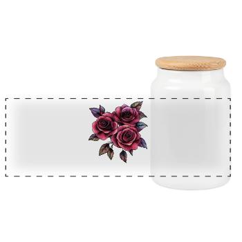 Roses in Neon-Noir Style - Panoramic Cookie Jar with Wooden Lid - white - Front