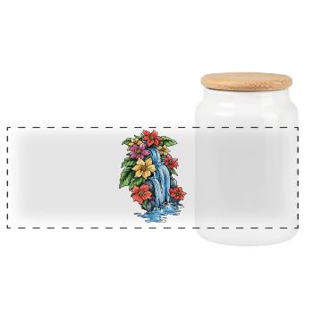 Tropischer Wasserfall Hibiskus - Panorama Keksdose mit Holzdeckel - Weiß - Vorne