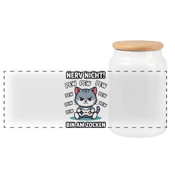 Nerv nicht bin am Zocken Gamer Katze Design - Panorama Keksdose mit Holzdeckel - Weiß - Vorne