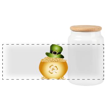 Pot doré avec trèfle et chapeau vert - Boîte à biscuits avec couvercle en bois - blanc - Devant