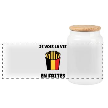 Belgische Pommes Flagge-Grafik - Panorama Keksdose mit Holzdeckel - Weiß - Vorne