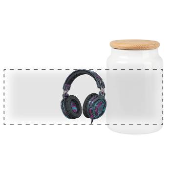 Retro Headphones Techno DJ 90s Music Style - Panoramic Cookie Jar with Wooden Lid - white - Front