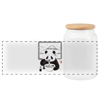 Ramen Panda - Panoramic Cookie Jar with Wooden Lid - white - Front