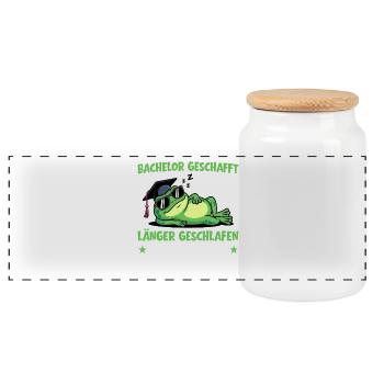 Bachelor done - Slept longer than learned - Panoramic Cookie Jar with Wooden Lid - white - Front