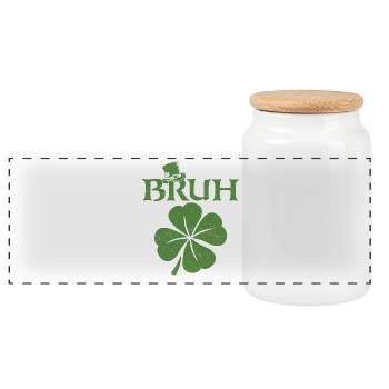 Bruh St Patrick’s Irish Shamrock - Panoramic Cookie Jar with Wooden Lid - white - Front