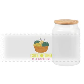 A day of crocheting – good day - Panoramic Cookie Jar with Wooden Lid - white - Front