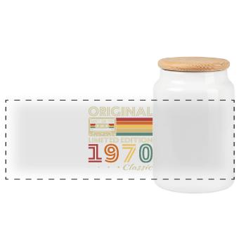 1970 Vintage Rétro Cadeau D’anniversaire - Boîte à biscuits avec couvercle en bois - blanc - Devant
