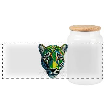 Colorful Panther - Panoramic Cookie Jar with Wooden Lid - white - Front