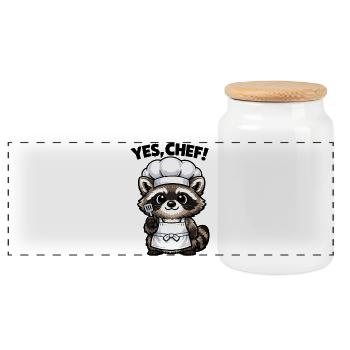Dessin animé Cooking Raccoon Chef - Boîte à biscuits avec couvercle en bois - blanc - Devant