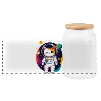 Winking astronaut cat in space Cat art - Panoramic Cookie Jar with Wooden Lid - white - Front