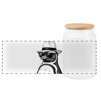 Pinguin mit Hut und Sonnenbrille - Panorama Keksdose mit Holzdeckel - Weiß - Vorne