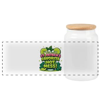 St Patricks Favorite Hot Mess Drink Design - Panoramic Cookie Jar with Wooden Lid - white - Front