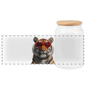 Tigre avec des lunettes de soleil drôle - Boîte à biscuits avec couvercle en bois - blanc - Devant