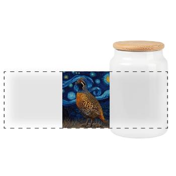Quail Van Gogh - Panoramic Cookie Jar with Wooden Lid - white - Front
