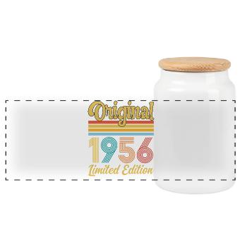 70 Year Anniversary 1956 Original Vintage Gift - Panoramic Cookie Jar with Wooden Lid - white - Front