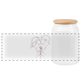 I Love You - Valentine's Day | Kiss line with rose - Panoramic Cookie Jar with Wooden Lid - white - Front