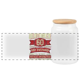 Oldtimer 60 Special Edition - Panorama Keksdose mit Holzdeckel - Weiß - Vorne