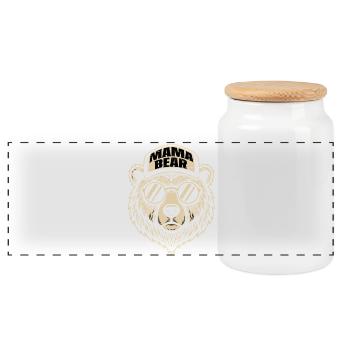 Logo de la Maman Ours avec lunettes de soleil - Boîte à biscuits avec couvercle en bois - blanc - Devant