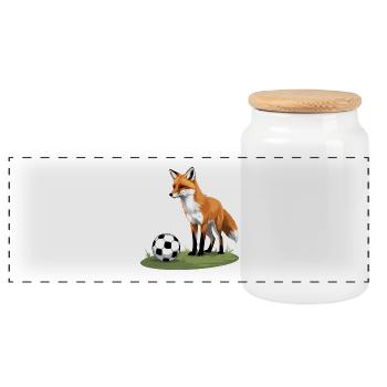 Fuchs im Fußballspiel - Panorama Keksdose mit Holzdeckel - Weiß - Vorne