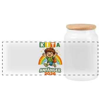 Kita Beginner 2026 Start of School Motif - Panoramic Cookie Jar with Wooden Lid - white - Front