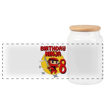 Birthday Ninja 8 Year Old Birthday Party Gift - Panoramic Cookie Jar with Wooden Lid - white - Front