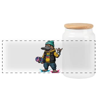 Cosmic Duck Streetstyle - Panorama Keksdose mit Holzdeckel - Weiß - Vorne