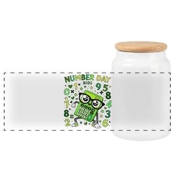 Number Day 2026 Neon Calculator Hero - Panoramic Cookie Jar with Wooden Lid - white - Front