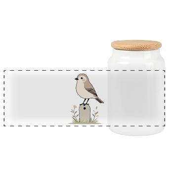 Vogelgarten Illustration mit Blüten - Panorama Keksdose mit Holzdeckel - Weiß - Vorne