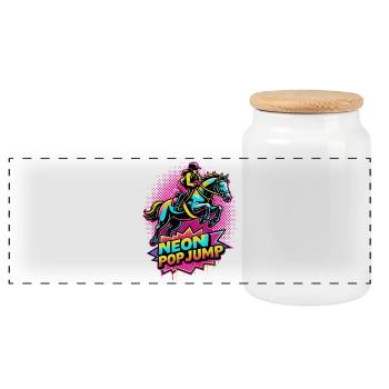 Neon Pop Jump – Reiten Springpferd - Panorama Keksdose mit Holzdeckel - Weiß - Vorne