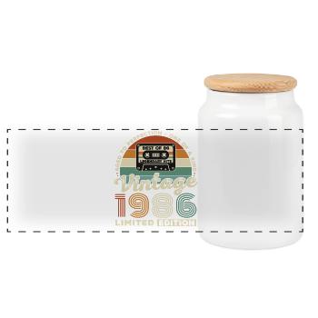 1986 Vintage Rétro Cadeau D'anniversaire - Boîte à biscuits avec couvercle en bois - blanc - Devant
