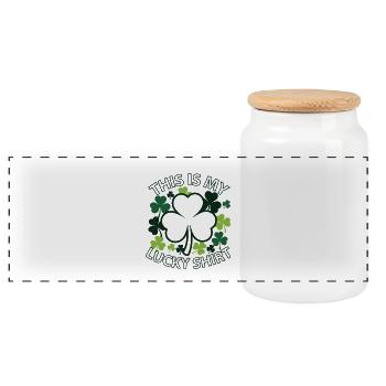 My Lucky Shirt Shamrock Clover Design - Panoramic Cookie Jar with Wooden Lid - white - Front
