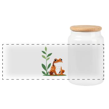 Fröhlicher Laubfrosch im Grün - Panorama Keksdose mit Holzdeckel - Weiß - Vorne