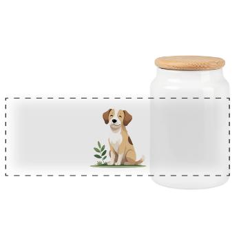 Cheerful puppy in the grass - Panoramic Cookie Jar with Wooden Lid - white - Front