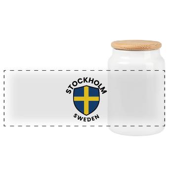 Stockholm Shield Sweden Flag - Panoramic Cookie Jar with Wooden Lid - white - Front
