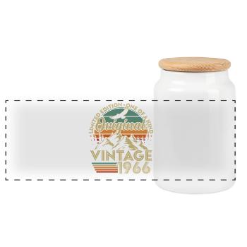 Original 1966 Vintage Vintage Birthday Retro - Panoramic Cookie Jar with Wooden Lid - white - Front