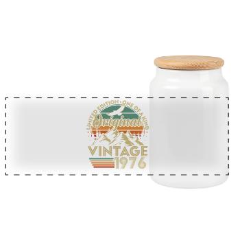 Original 1976 Vintage Jahrgang Geburtstag Retro - Panorama Keksdose mit Holzdeckel - Weiß - Vorne