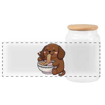 Japanese Ramen Dachshund Noodle Bowl Anime Otaku - Panoramic Cookie Jar with Wooden Lid - white - Front
