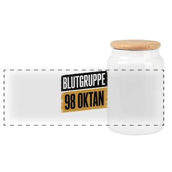 Blood Type 98 Octane - Gasoline Design - Panoramic Cookie Jar with Wooden Lid - white - Front