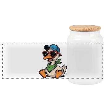 Canard joyeux avec des lunettes en forme de cœur - Boîte à biscuits avec couvercle en bois - blanc - Devant
