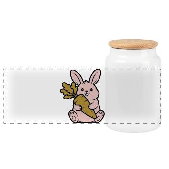Bande dessinée du lapin mignon avec une carotte et une carotte - Boîte à biscuits avec couvercle en bois - blanc - Devant