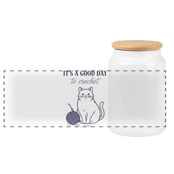 Its A Good Day To Crochet Funny Cat Yarn Lovers - Panoramic Cookie Jar with Wooden Lid - white - Front