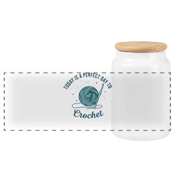 Today Is A Perfect Day To Crochet Yarn Lovers - Panoramic Cookie Jar with Wooden Lid - white - Front