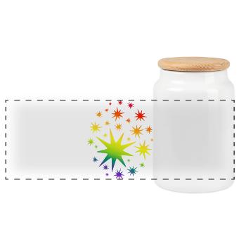 Bunte Sterne Regenbogen Farbverlauf - Panorama Keksdose mit Holzdeckel - Weiß - Vorne