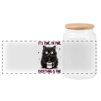 Its Fine Im Fine Kaffee Katze Humor - Panorama Keksdose mit Holzdeckel - Weiß - Vorne