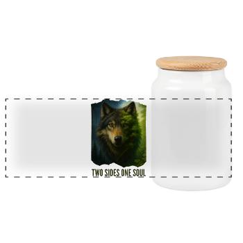 Les Deux Visages du Loup - Boîte à biscuits avec couvercle en bois - blanc - Devant