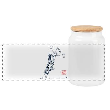 Chenille à queue d’aronde avec tampon kanji - Boîte à biscuits avec couvercle en bois - blanc - Devant