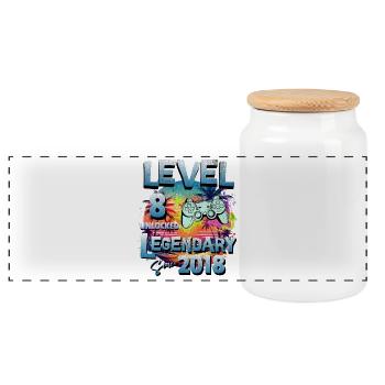 Level 8 years Unlocked since 2018 Birthday - Panoramic Cookie Jar with Wooden Lid - white - Front