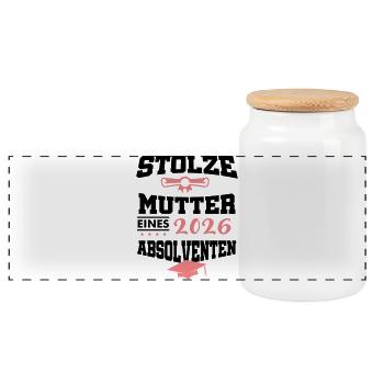 Stolze Mutter Absolvent 2026 Bachelor Master - Panorama Keksdose mit Holzdeckel - Weiß - Vorne