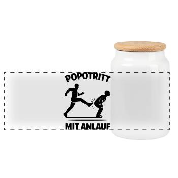 popotritt mit anlauf - Panorama Keksdose mit Holzdeckel - Weiß - Vorne