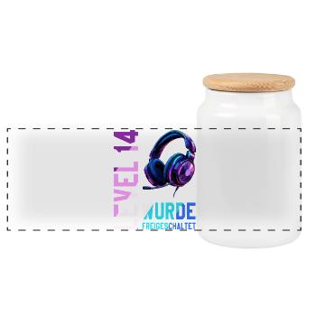 14. Geburtstag Junge Mädchen Teenager Level 14 - Panorama Keksdose mit Holzdeckel - Weiß - Vorne